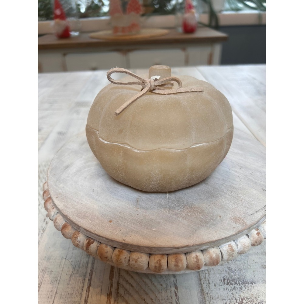 Frosted Glass Pumpkin Candle Lid Jar Amber Scented Fall Decor